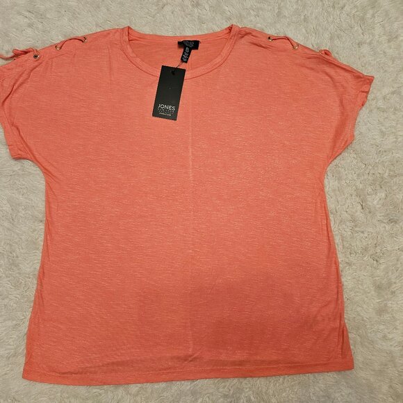 Jone New York Women's Coral Red Modern Essential Laced detail Blouse Top Size: L - Picture 2 of 11